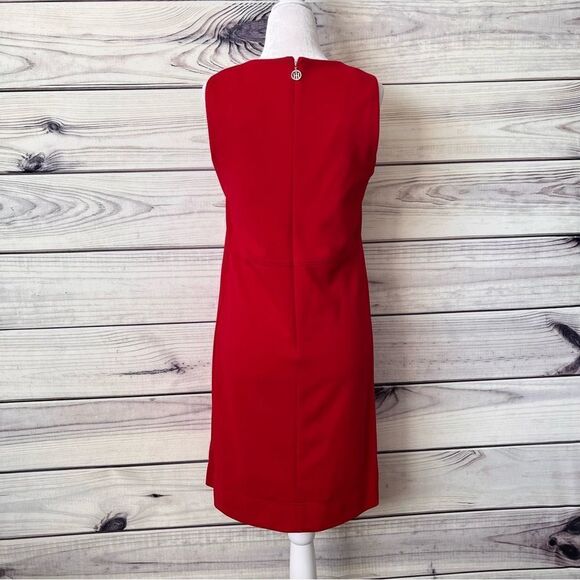Tommy Hilfiger Red Twill Sleeveless Side Pocket Shift Dress - Picture 9 of 13